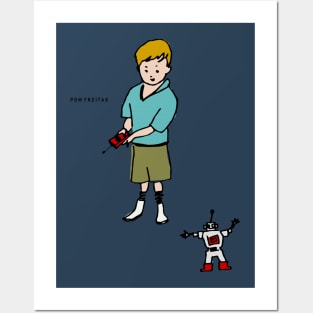 Boy with toy robot : Posters and Art